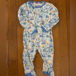 Magnetic Me Blue and Green Vehicle Print Footie